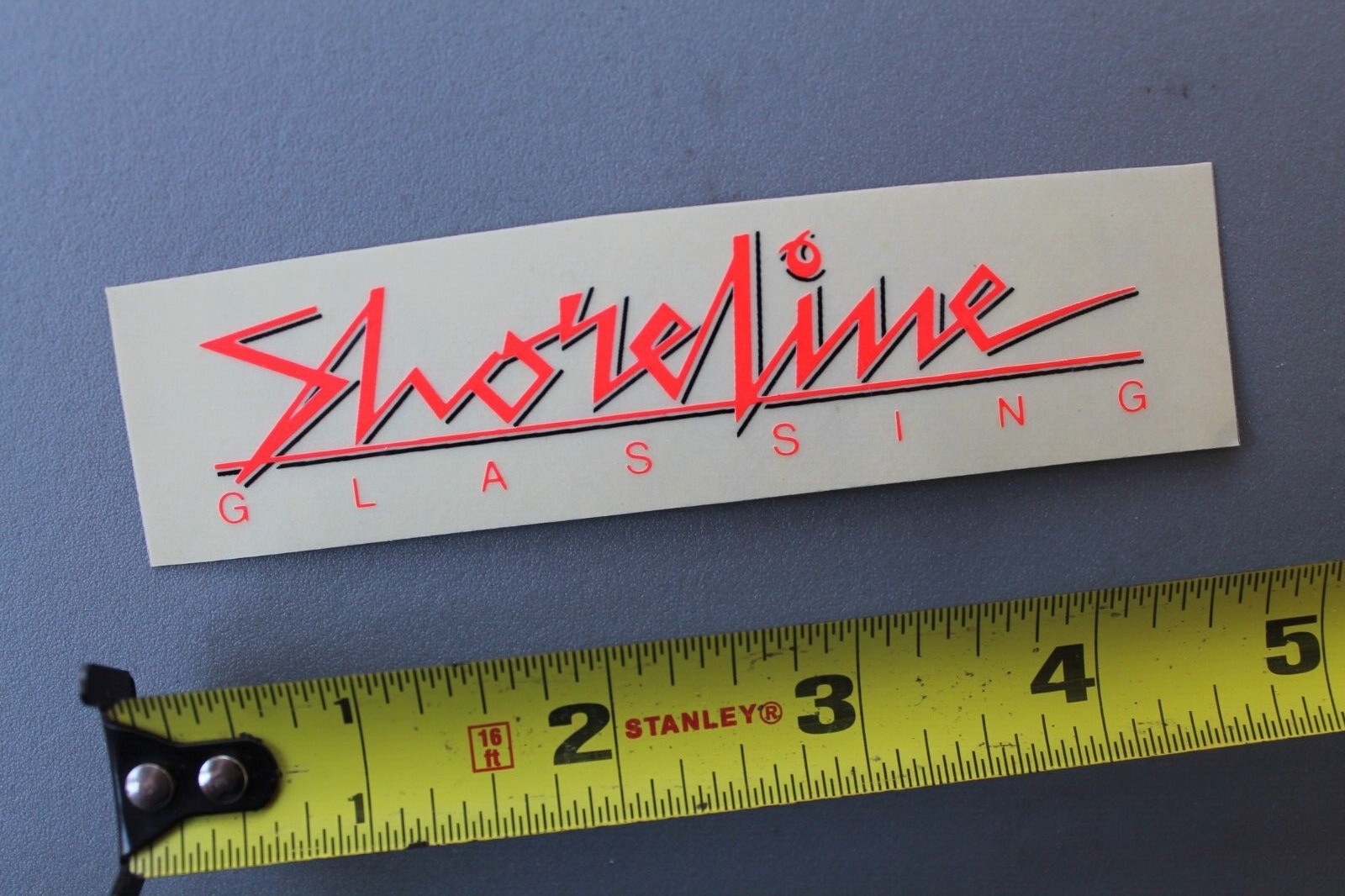 Shoreline Surfboard Glassing Clear Neon Orange OG V69B Vintage Surfing STICKER