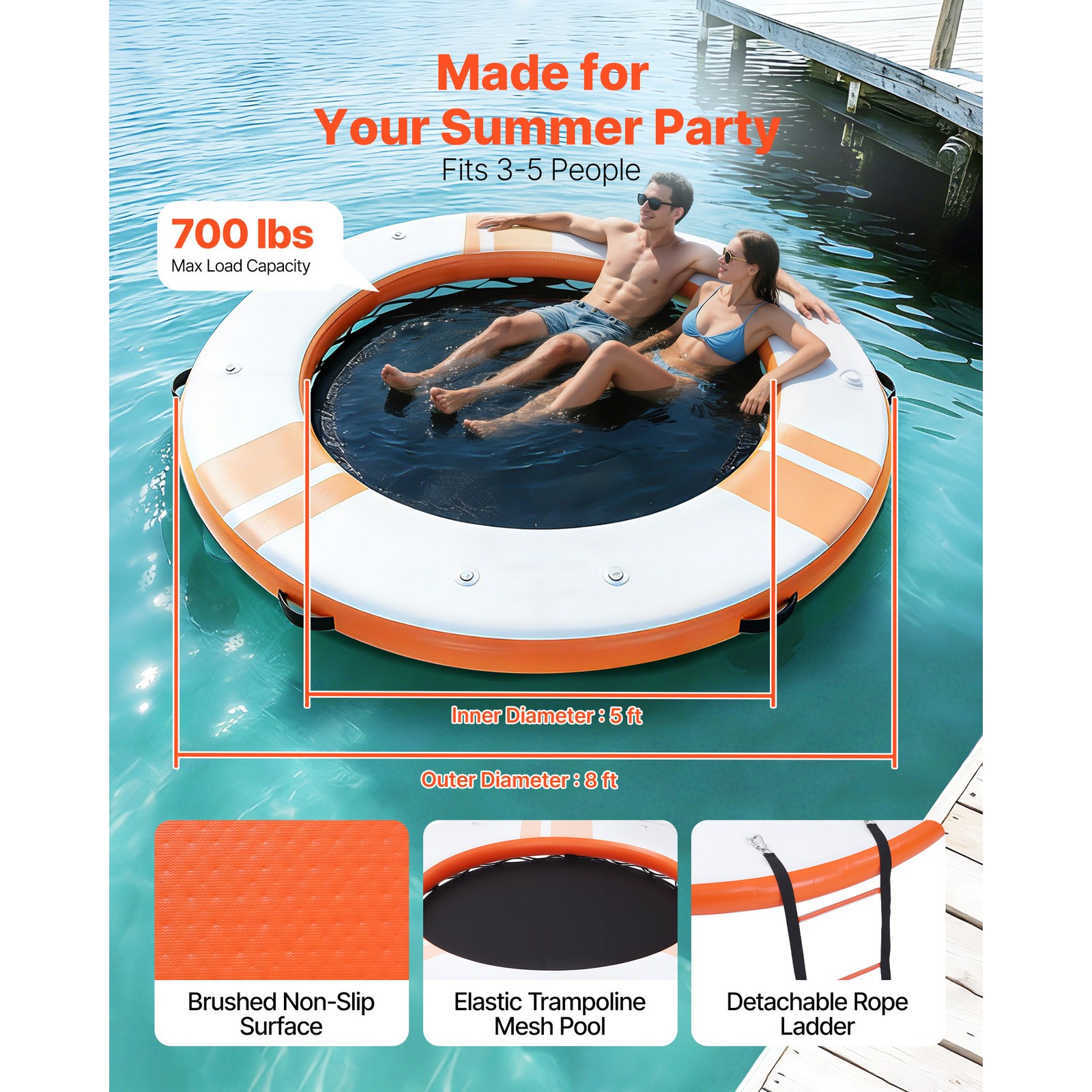 Uimoso Inflatable Floating Dock 8′ 10′ 8.5′ 15’x6.5′ w/ Bag & Ladder & Mesh Pool