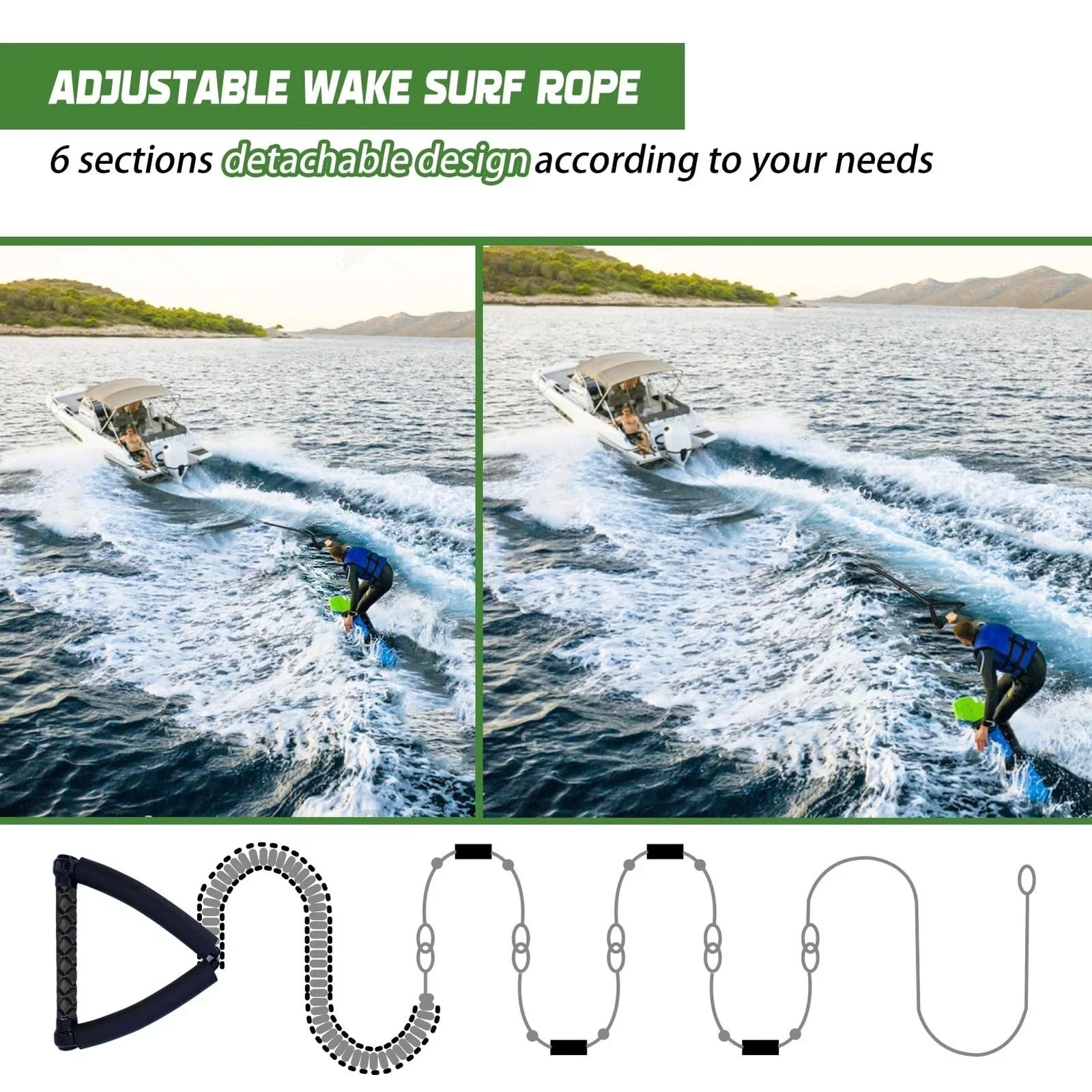 25FT Wakesurf Rope and Handle, 6 Sections Adjustable Floating Surf Tow Ropes,…