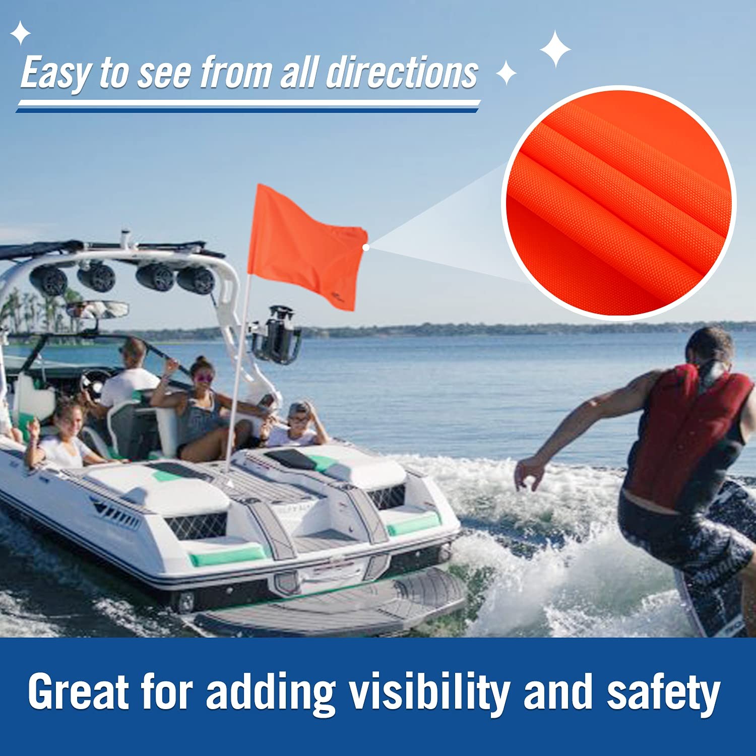 Affordura Water Ski Flag 48 Inch Orange Boat 18 inches x 12 inches,