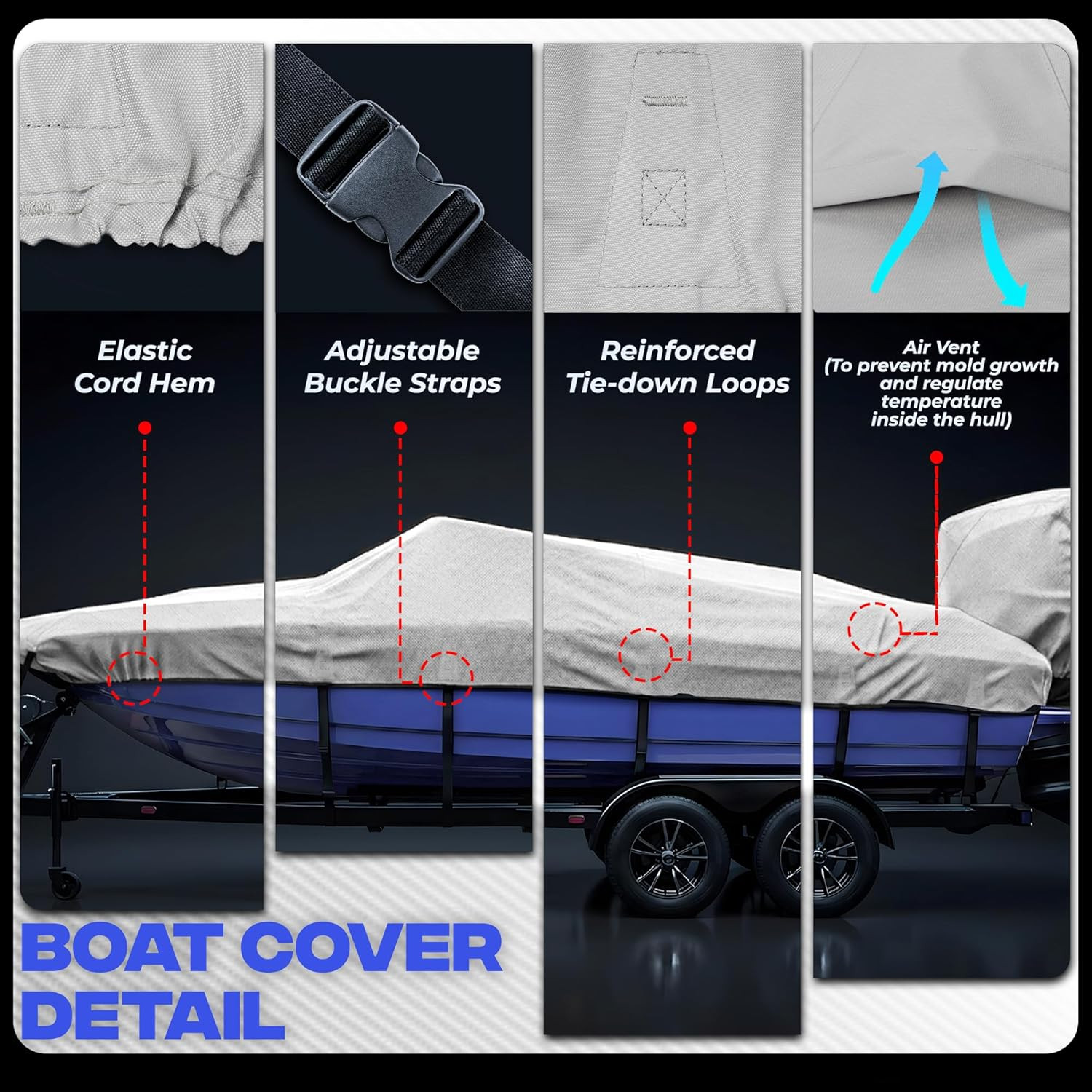 Heavy-Duty 1200D Waterproof Boat Cover for 20-22 Ft Boats with Storage Bag