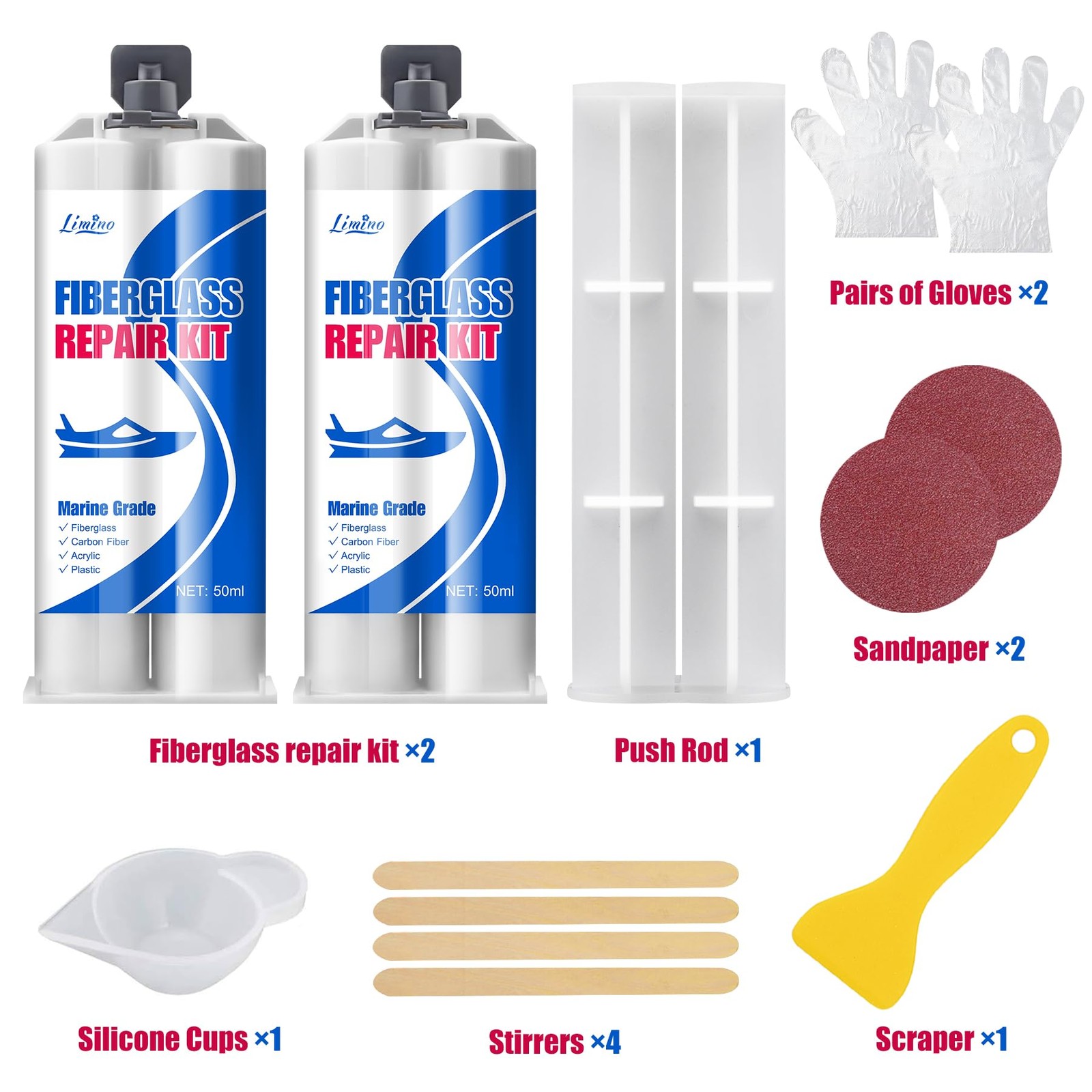 Limino Marine Fiberglass Repair Kit – 100ml Resin Transparent