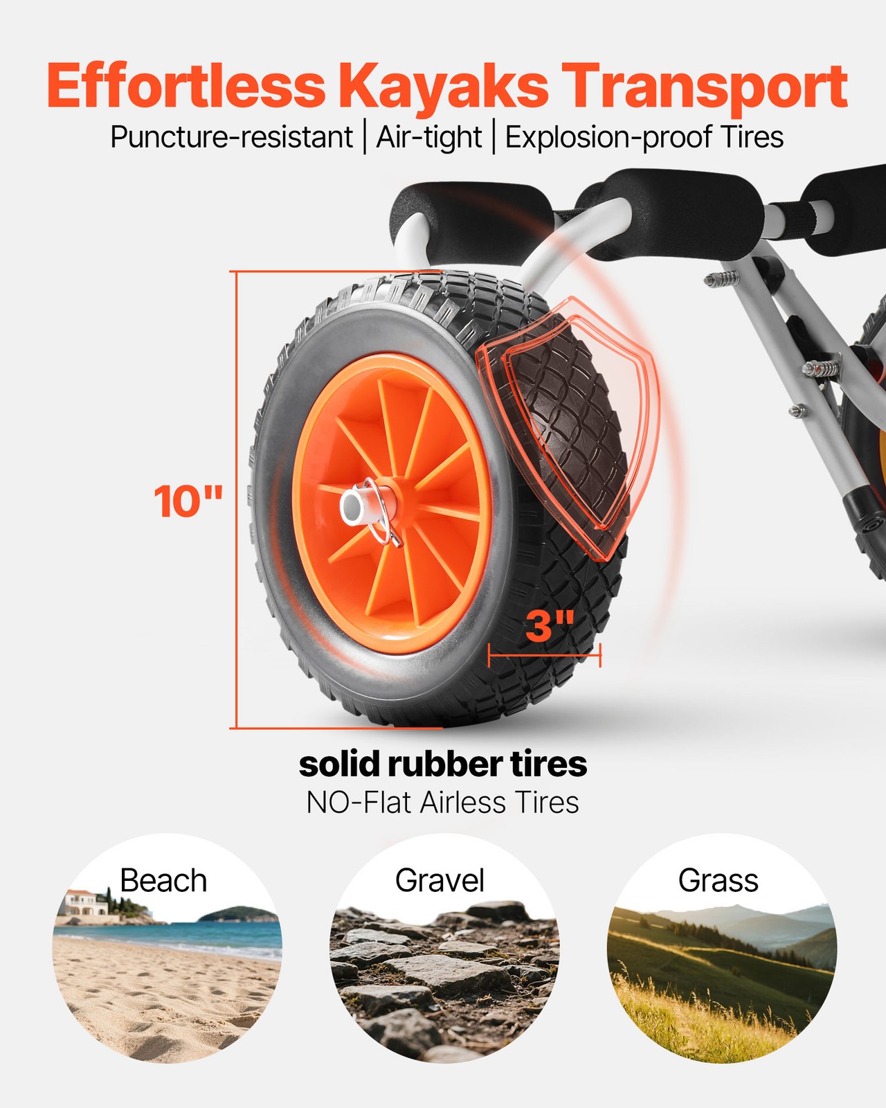 VEVOR Kayak Cart 200 lbs Foldable Canoe Carrierwith 10-inch Solid Rubber Tires