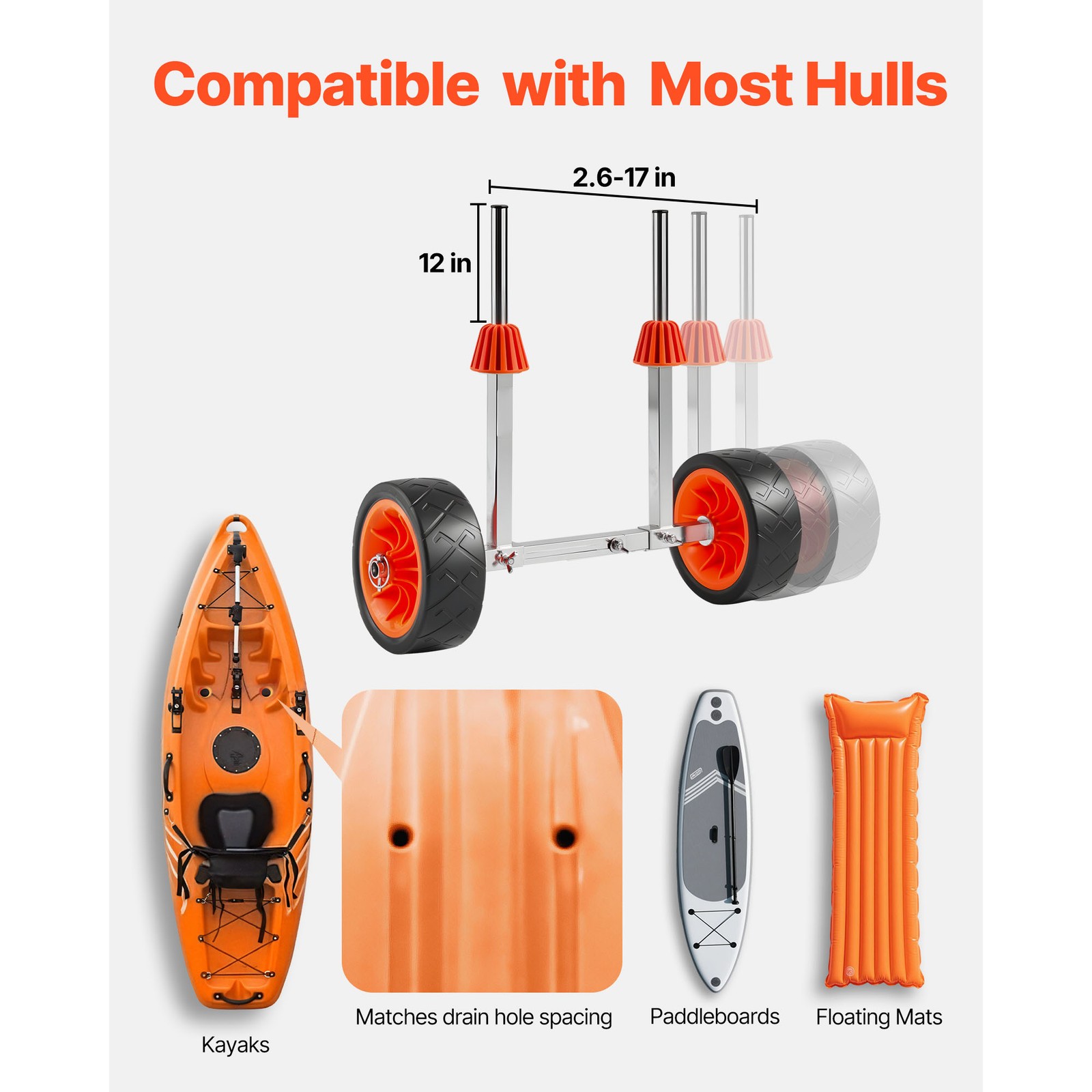 Uimoso Detachable Kayak Carrier with 250 lbs Capacity & 7.5 in Rubber Wheels