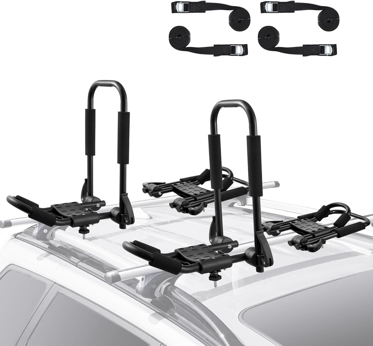 Kayak Roof Rack 2 Pairs J-Bar, Soft Roof Rack Quick Folding, Top Mount Tie Down,