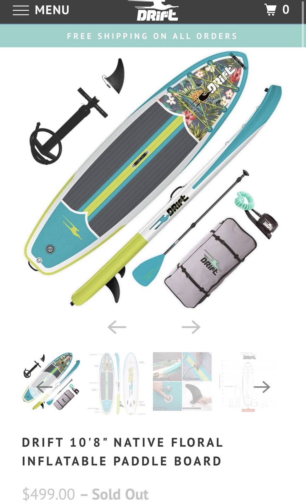 Drift 10.8″ Inflatable Stand Up Paddle Board with Paddle