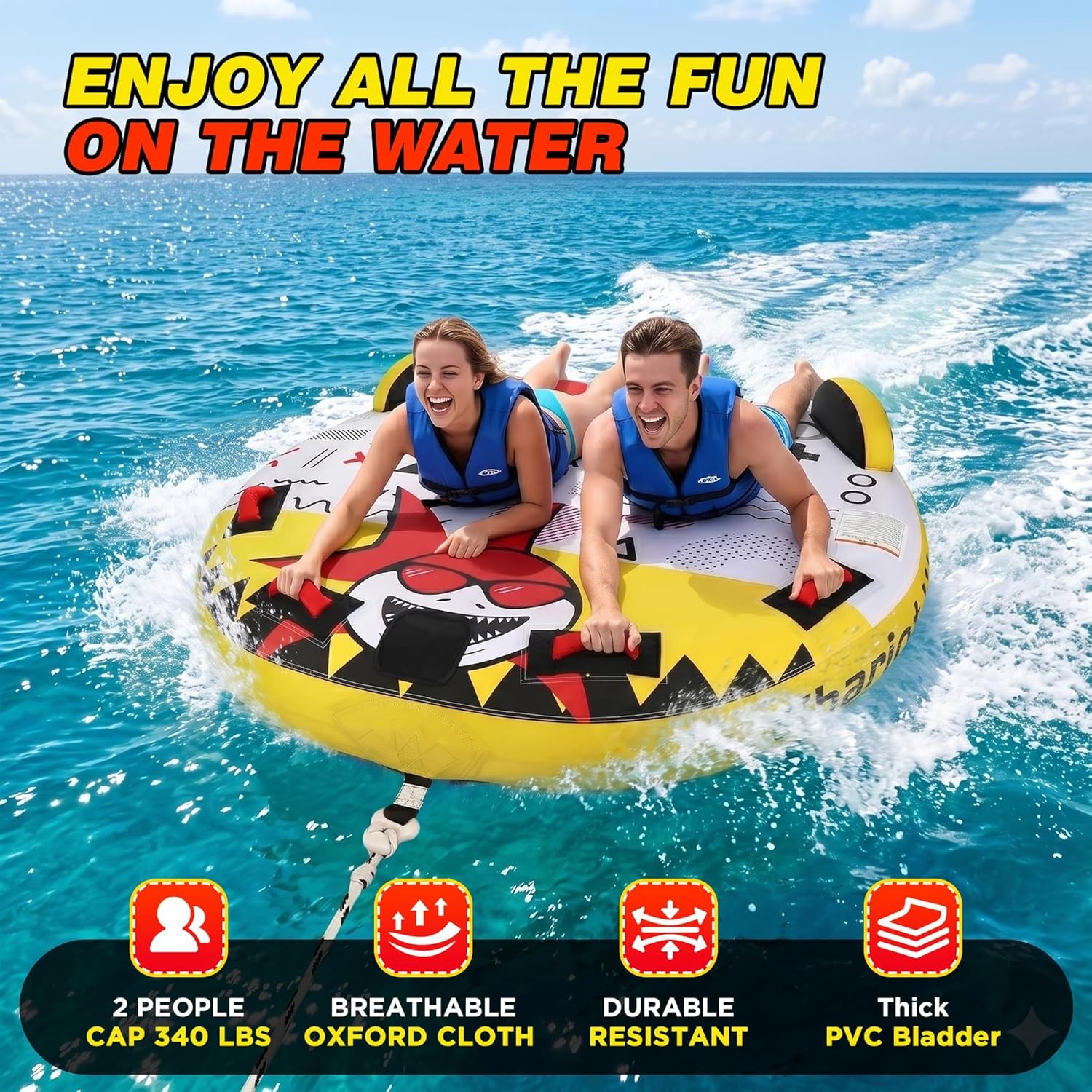 Towable Tube Boating 2 Person Lay-On Style Inflatable Towable W/ Heavy Duty