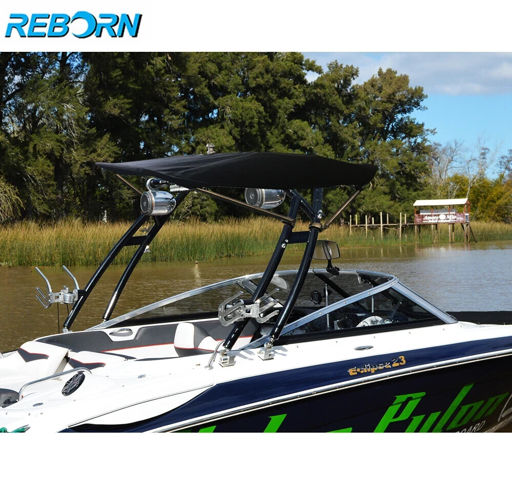 Reborn Launch Boat Tower Matte Black +Wake/Surf Rack +Mirror +Pro3 Tower Bimini