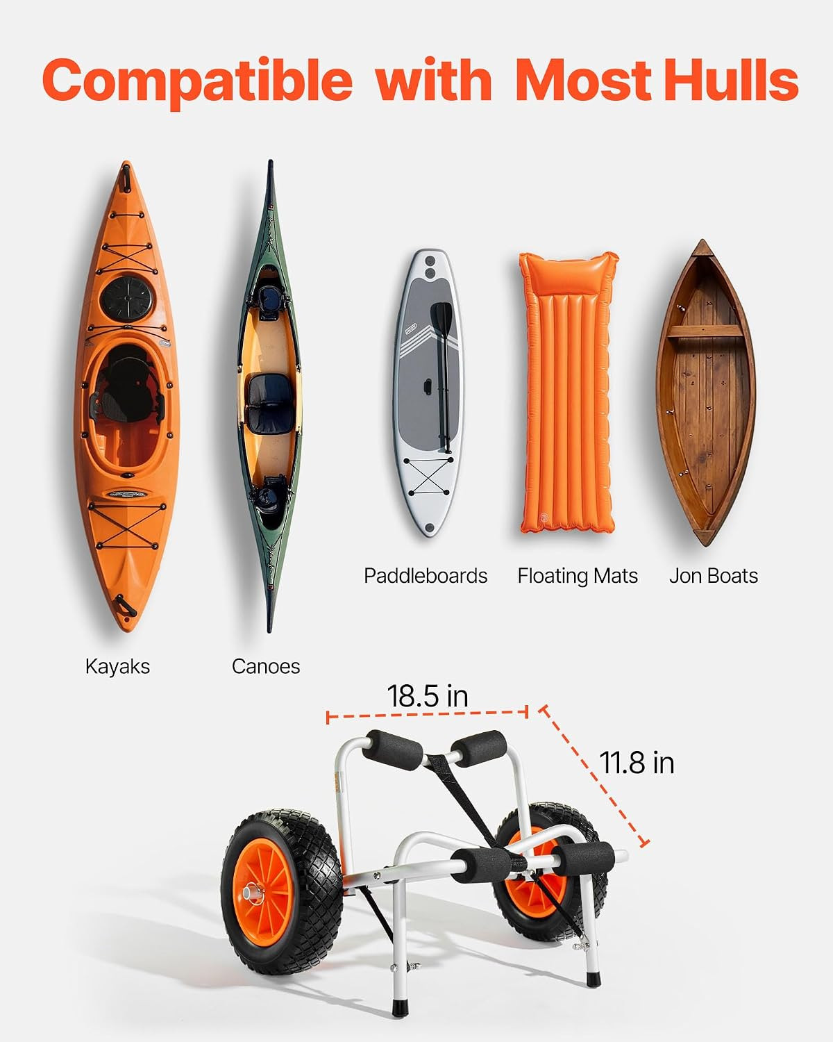 250 Lbs Kayak Cart, Foldable Kayak Trolley with 10-Inch Solid Rubber Tires & 1 R