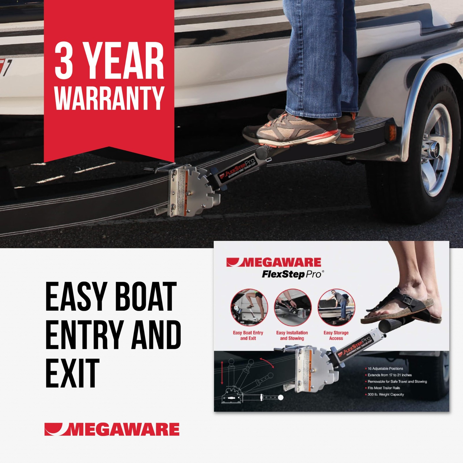 MEGAWARE KEELGUARD FlexStep Pro Boat Trailer Step, 16 Standard, Raw Aluminum