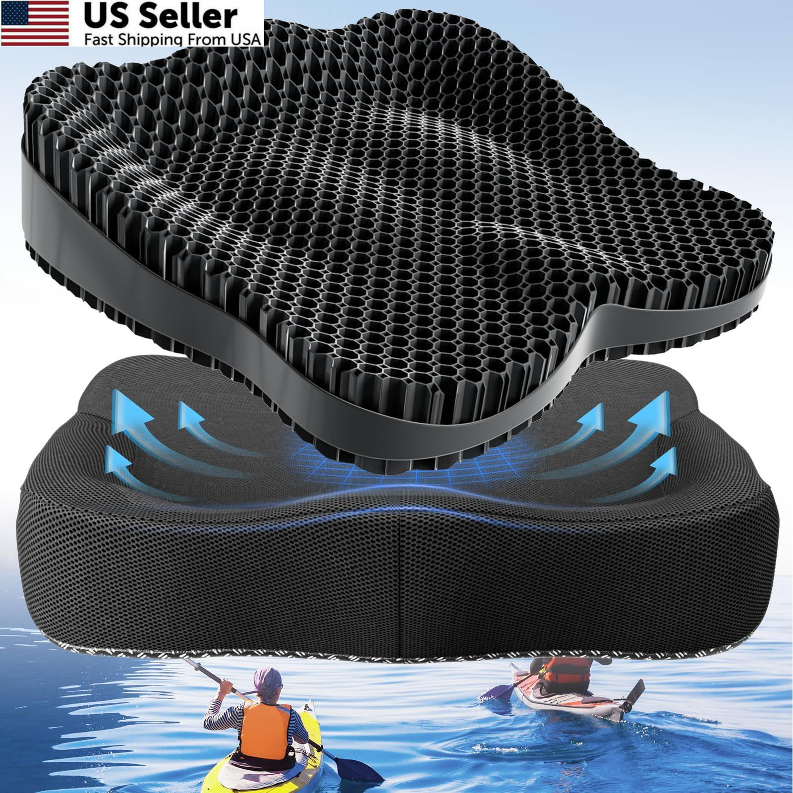 Tsmertor Kayak Seat Cushion Anti-Slip, Thicken Waterproof Large, Black