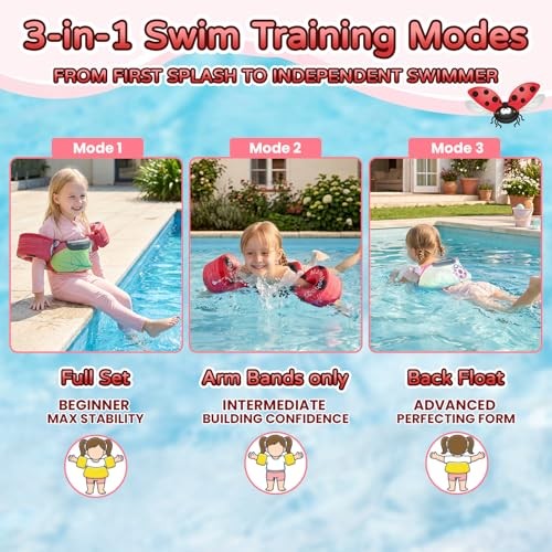 Mambobaby Toddler Swim Vest for Kids, 3-8 Years, 33-66 lbs | Arm Red Beetle