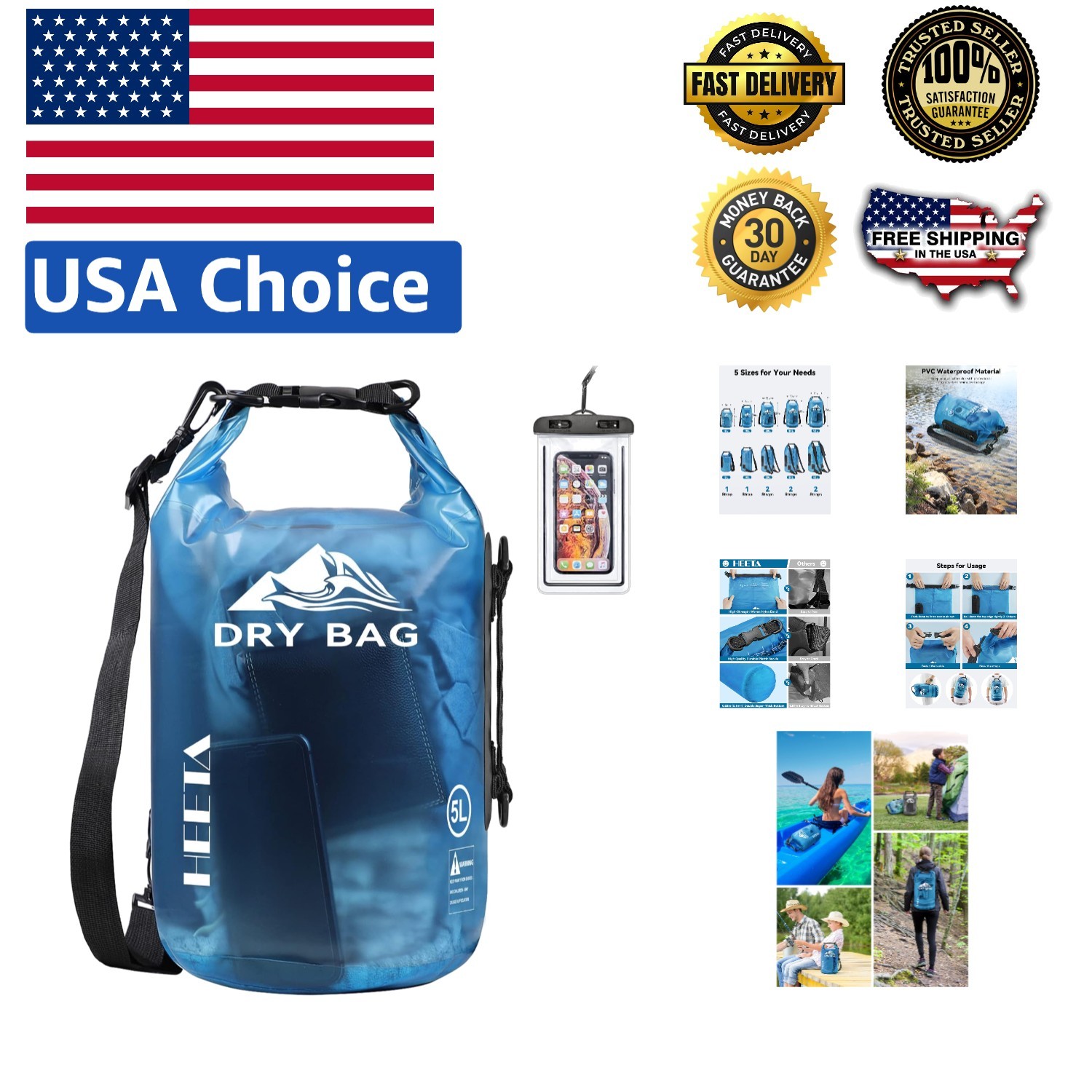 Transparent Waterproof Dry Bag with Phone Case – Ideal for Travel & Kayaking