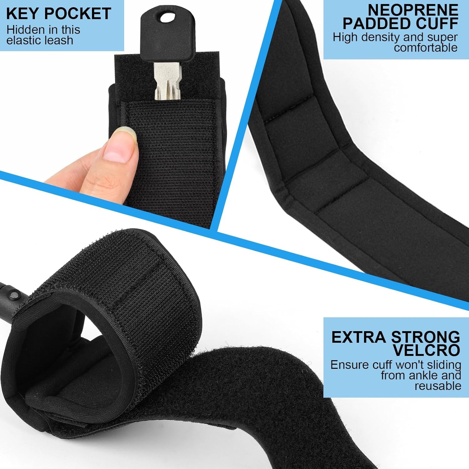 10 ft Surf Board Leash, 5.5mm/7.0mm Thick Urethane Coiled Paddle 5.5mm, Black