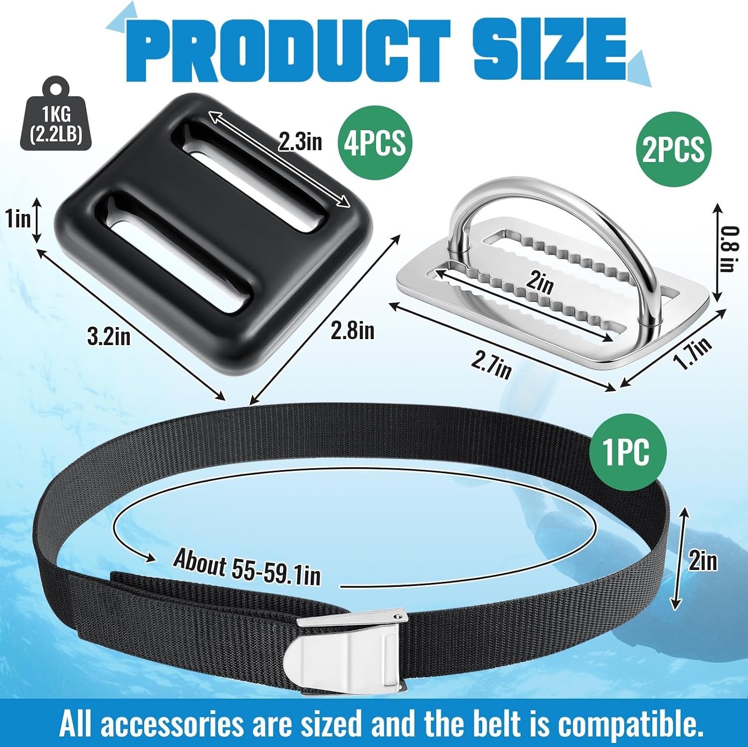 Tellegloww 7 Pcs Diving Weight Accessories Belt Kit