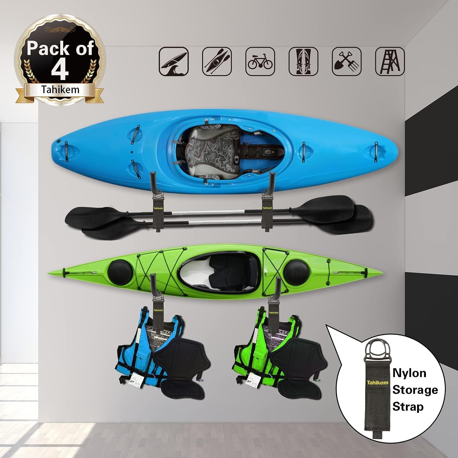 Kayak Rack Wall Mount, Canoe Hanger Hooks, Kayak Storage Hook, Garage Hanger Lad