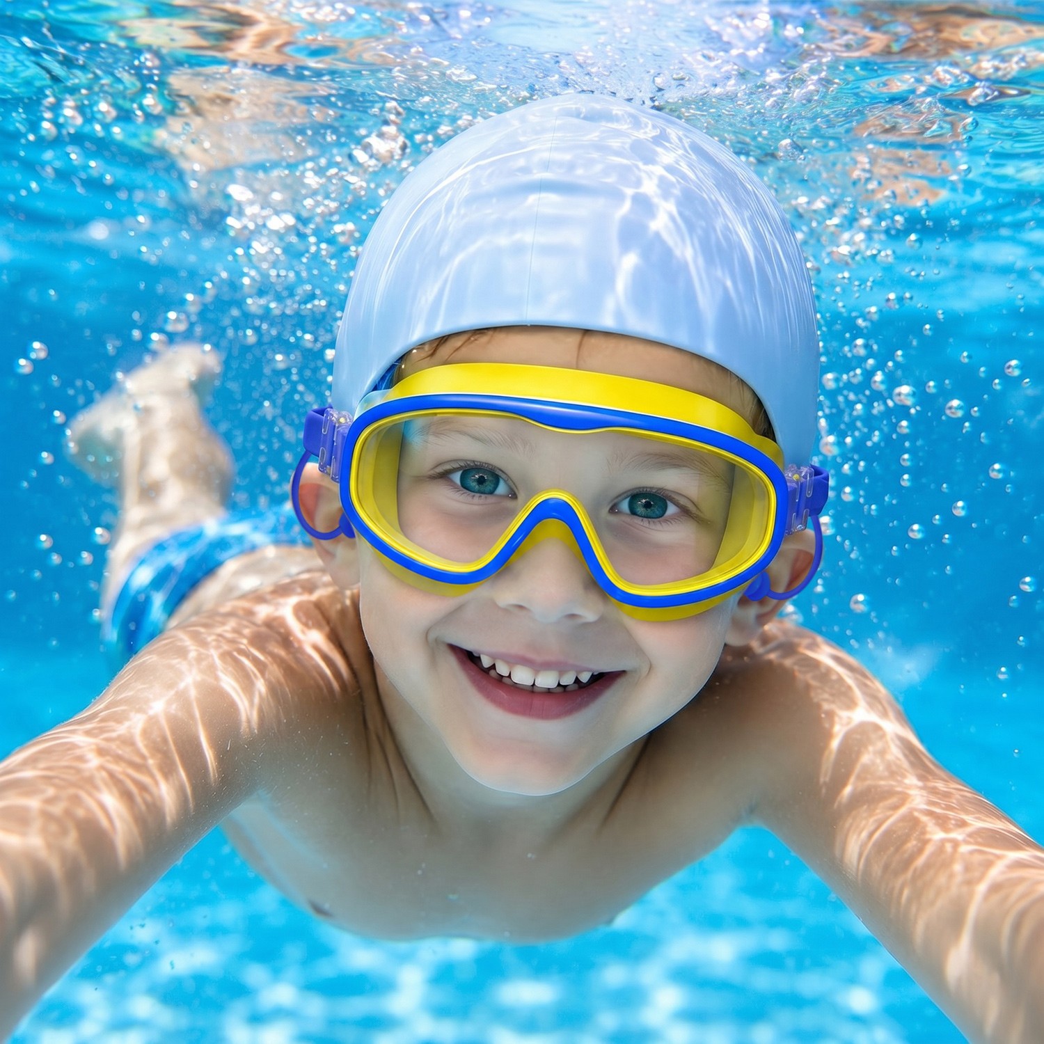 2PCS Kids Swimming Goggles And Swim Cap Set for 3-15 UV Protection Anti-Fog Pool