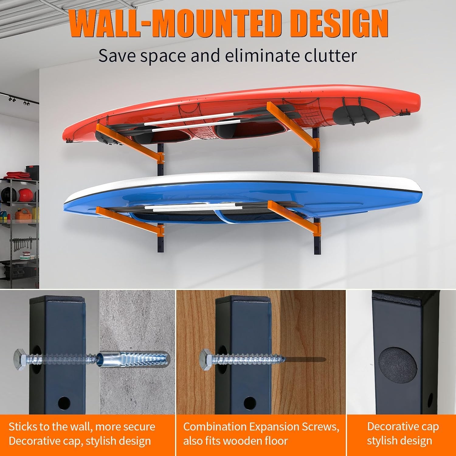 UOKRR Kayak Storage Rack,Wall Mount Kayak Racks Indoor Outdoor Storage Garage