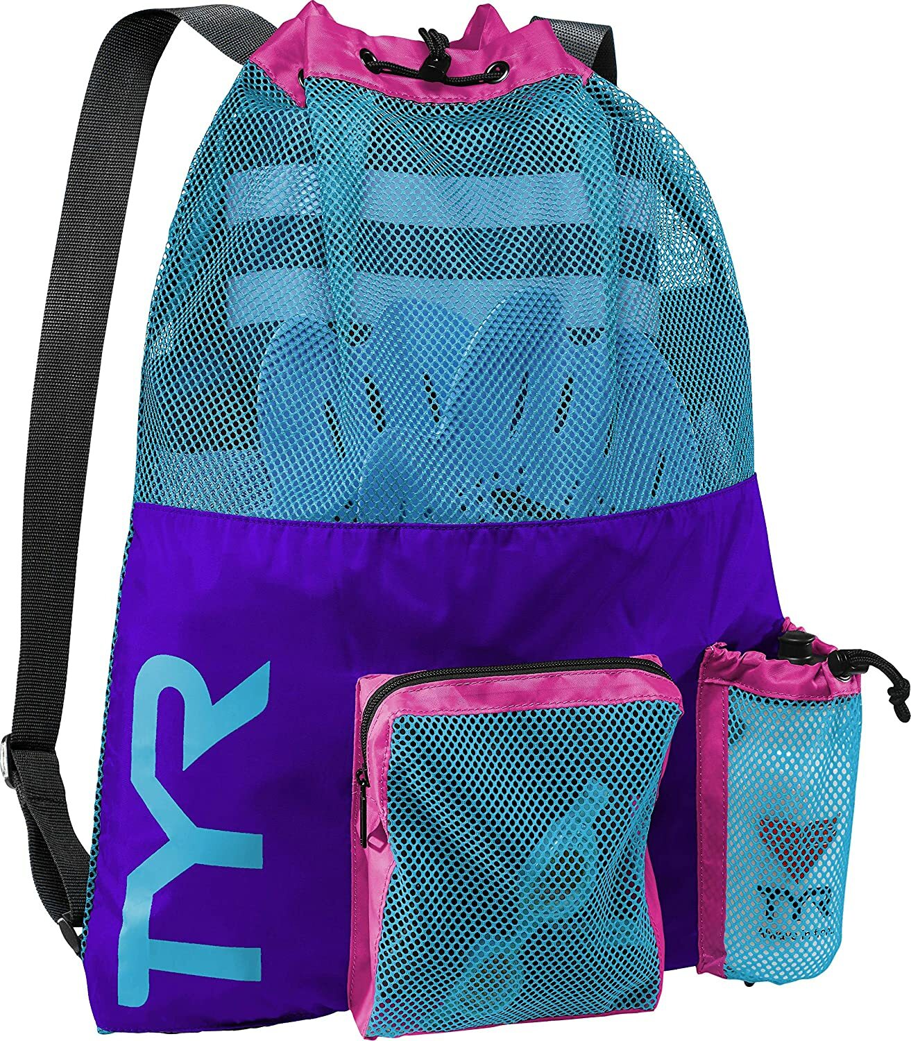 TYR Big Mesh Swim Backpack – Water Swimming Training Workout – Purple Blue Pink