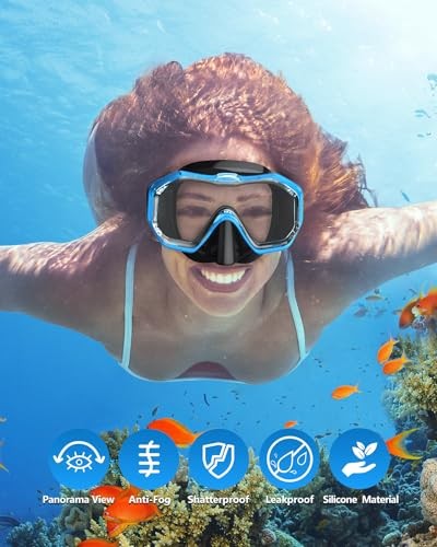 Swim Goggles with Nose Cover,Latest HD 3-Window Wide Adults 1 Pack Black Blue