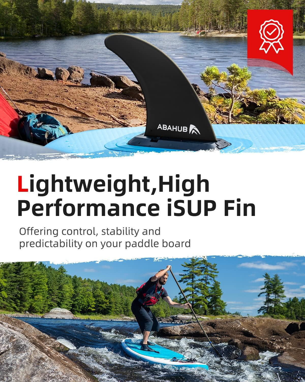 Abahub 9/10” SUP Single Center Fin with 1 Fin Screw, Fiberglass Reinforeced 9/1