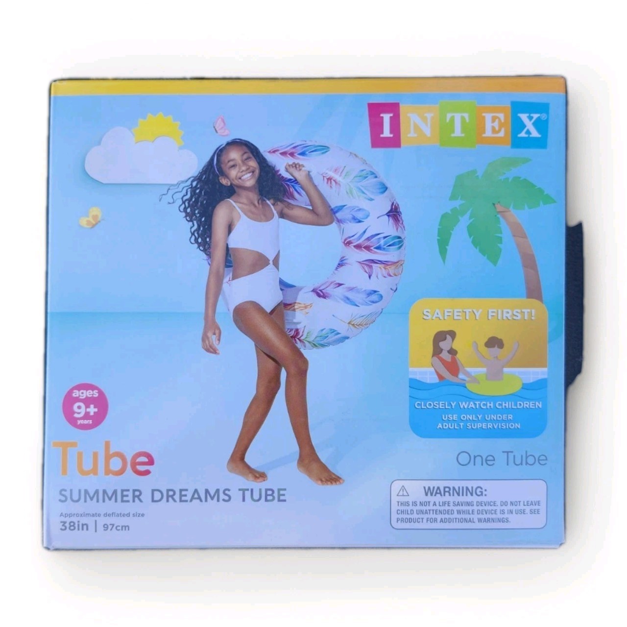 🪶 ⭐ Intex Summer Dreams Inflatable Pool Tube 38″ Kids Swim Ring – Boho Feather