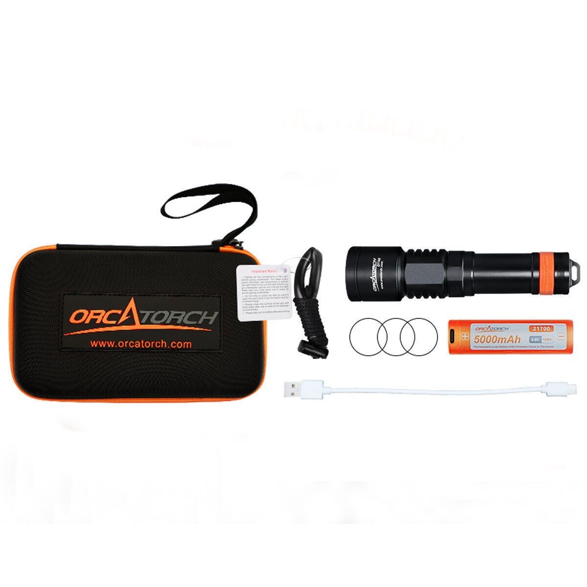 Orcatorch D700 1700 Lumens Dive Light with 2 batteries