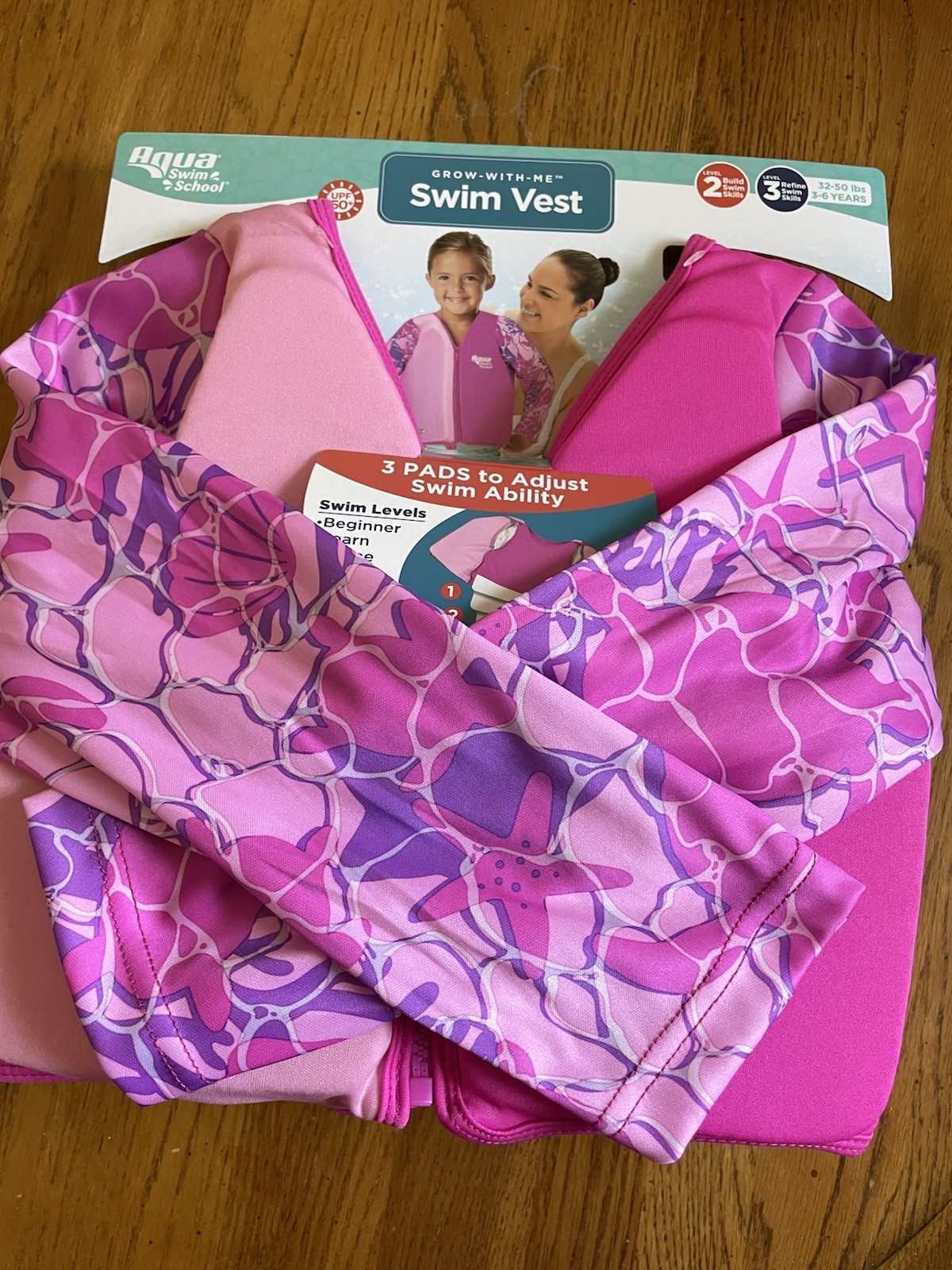 Girls Aqua Swim Vest Level 2 30-50 LBS 3-6 Years Sea Turtle Starfish Shells