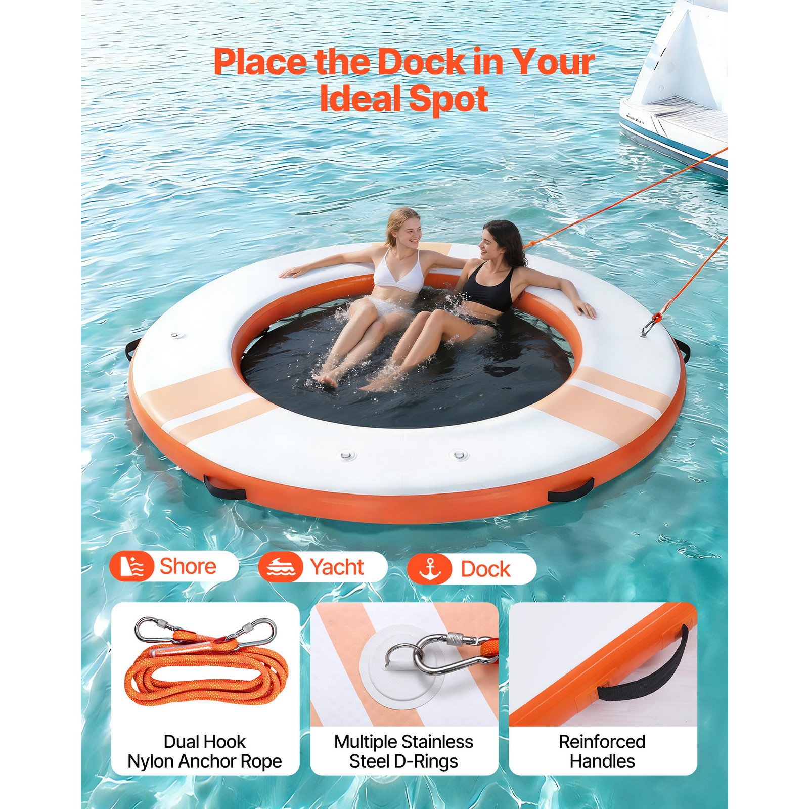 Uimoso Inflatable Floating Dock 8′ 10′ 8.5′ 15’x6.5′ w/ Bag & Ladder & Mesh Pool