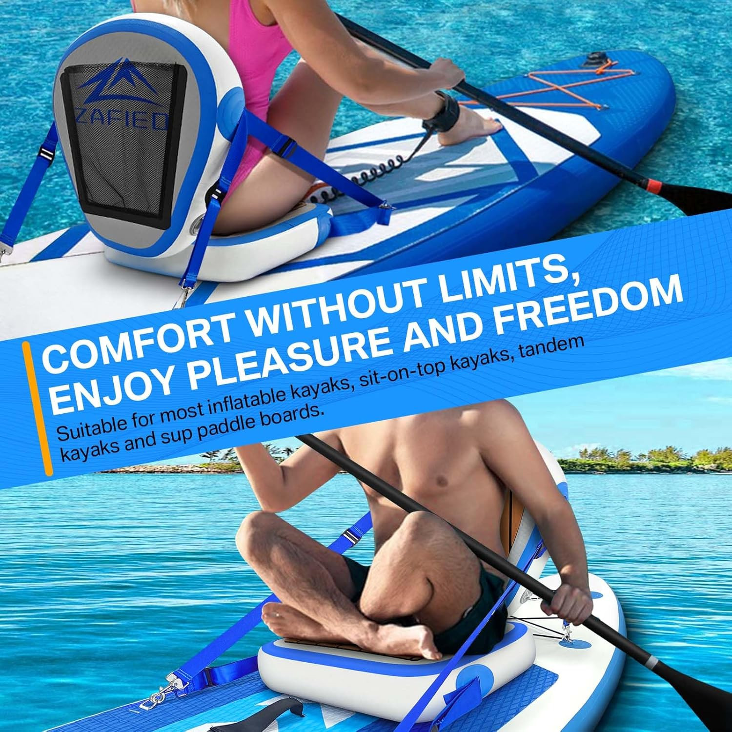 Inflatable Kayak Seat with Back Support, Universal Sturdy Paddle Board Seats for