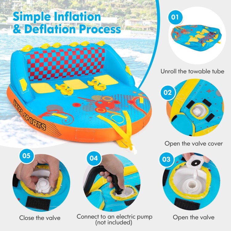 3-person inflatable Rider Towable Tube for Boating With Heavy-Duty Nylon Cover