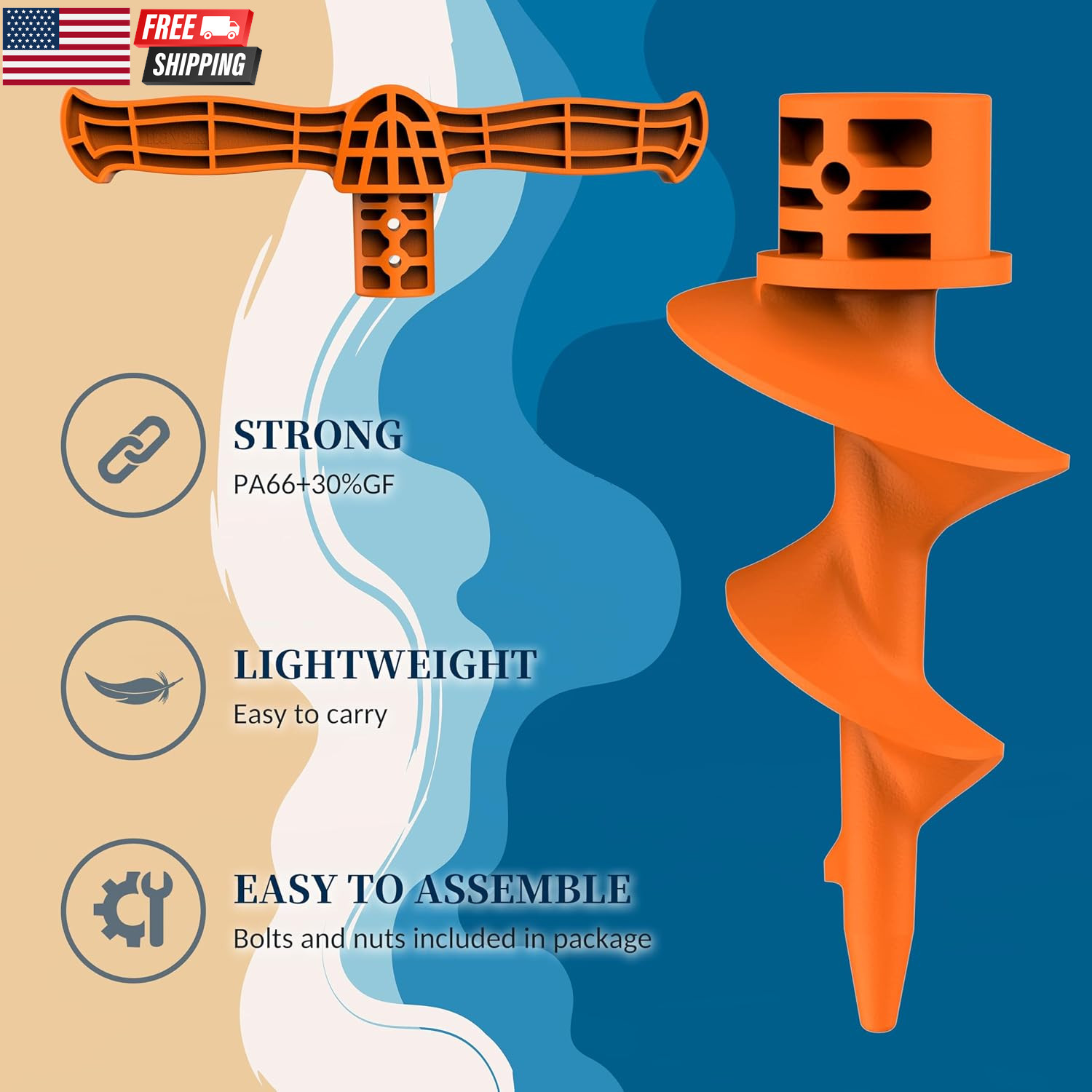 Sand Dock Auger Kit for PVC Sandbar Anchors, Fits 1.5″ SCH 40 PVC Tubing (ID 1.5