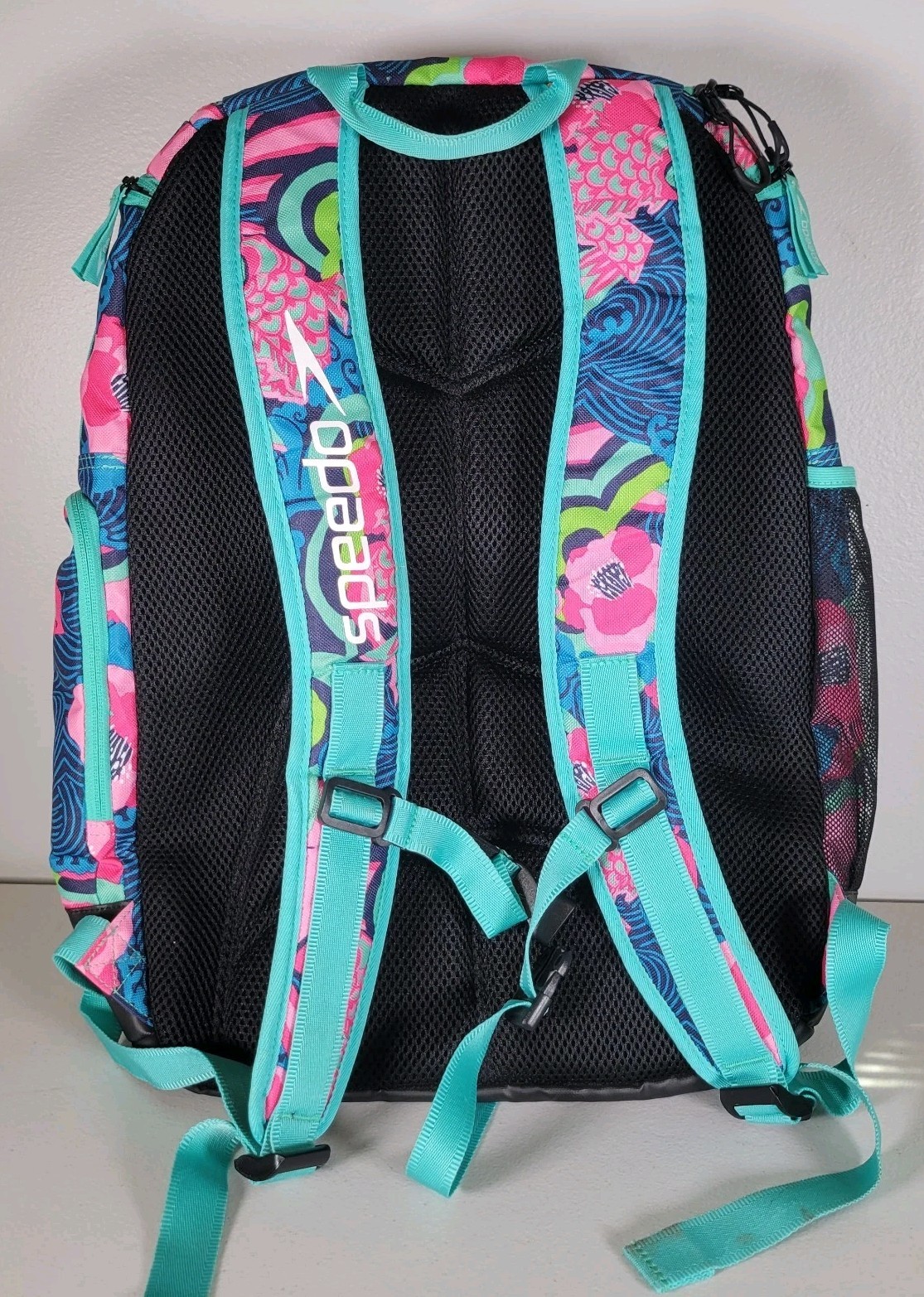 Speedo Teamster 2.0 35L Backpack Swim Gear Bag Floral Pink Blue Fish Pattern