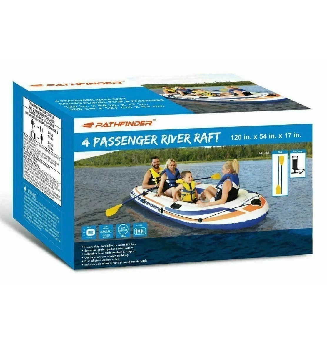 Pathfinder 4 Person Inflatable Raft Boat Pump 2 Oars Kayak River Rafting Beach