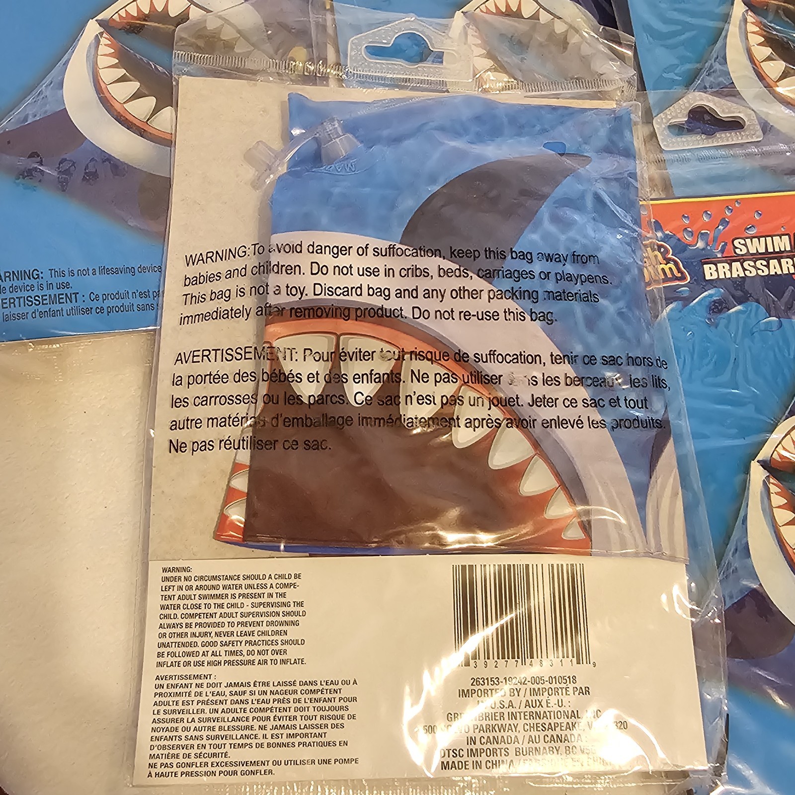 Lot Of 5 Splash N Swim Arm Bands Printed Inflatable Shark Pool Beach Kids NEW