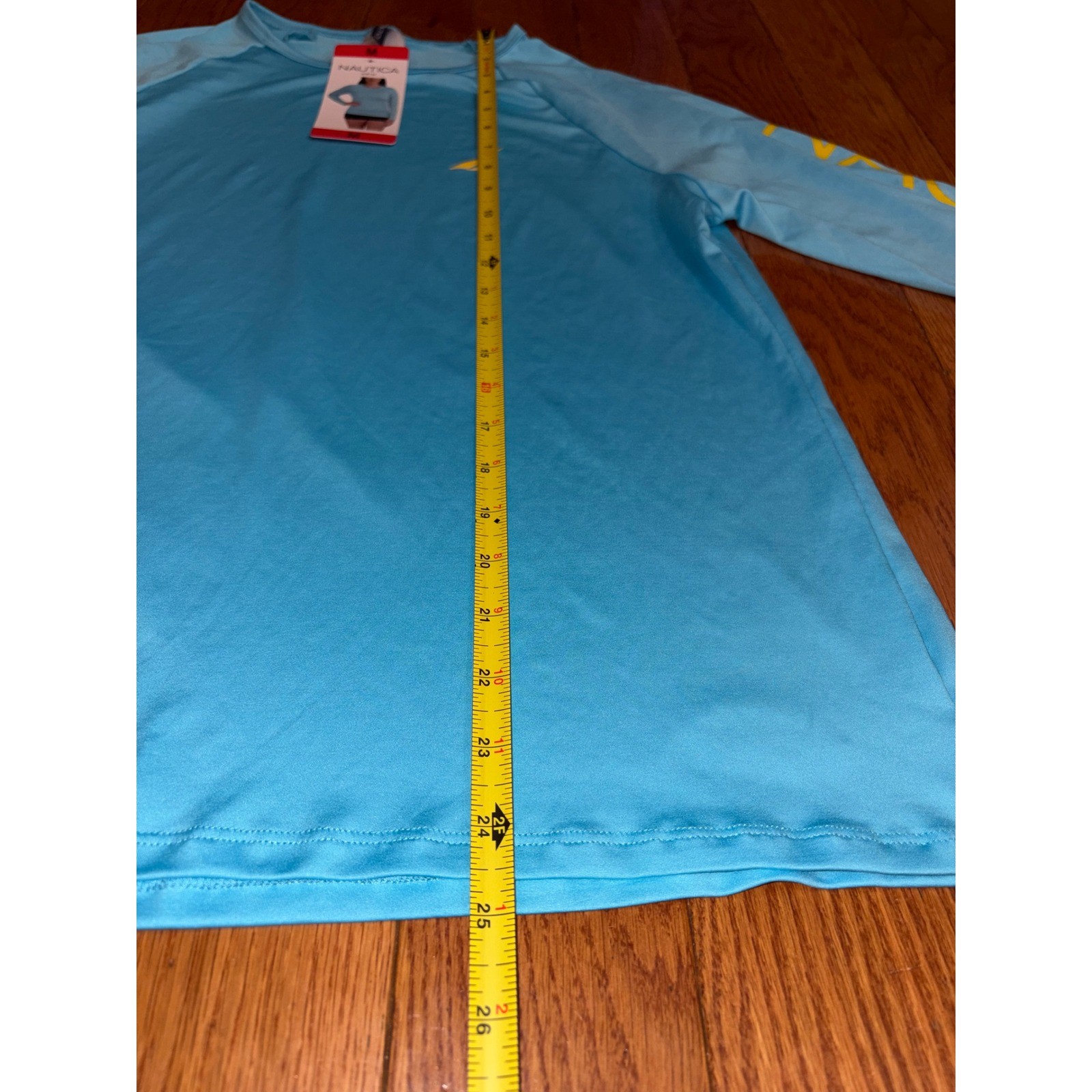 Nautica Womens Long Sleeve Rash Guard Blue Yellow Logo Swim Shirt Size M NEW