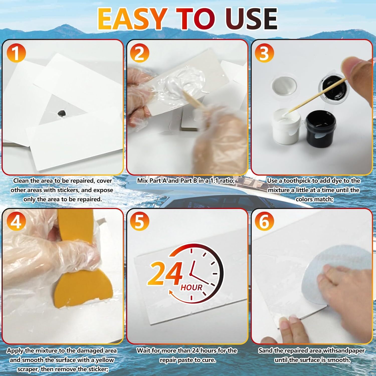 Marine Fiberglass Repair Kit for Boats, Gel Coat Boats,…