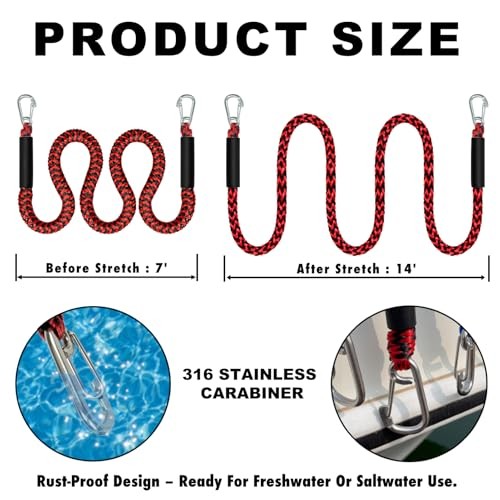 Bungee Dock Line Boat Accessories 1-Pack Mooring Lines with 7 Feet Red+Black