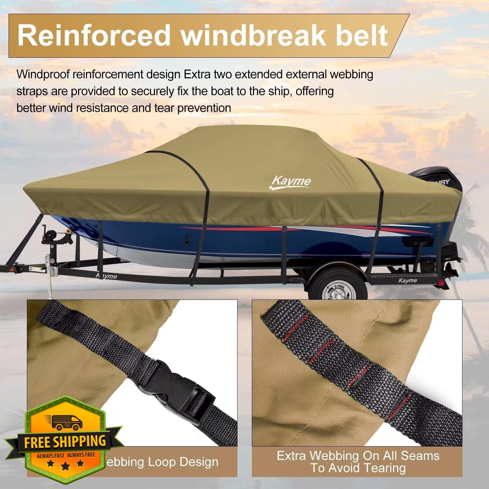 kayme Boat Cover Khaki 22-24ft