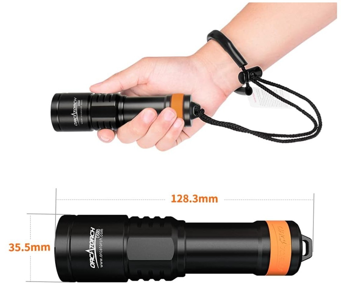 ORCATORCH D580 Scuba Dive Light, Max 530 Lumens Underwater Flashligh w/ 6Degrees
