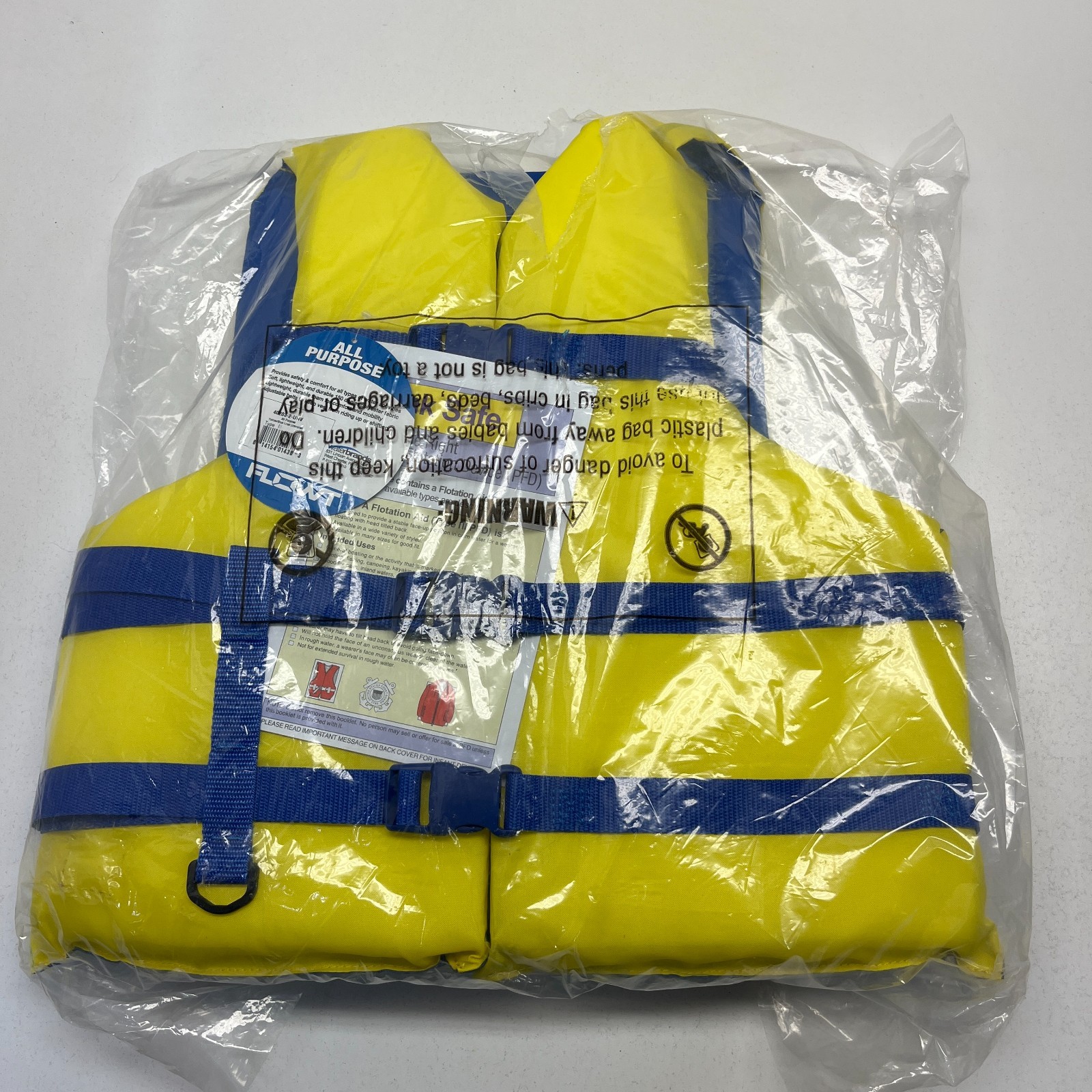 Life Jacket Blue & Yellow ADULT SIZE over 90 lbs