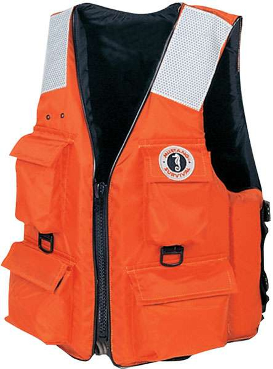 Mustang 4-Pocket Work Flotation Life Vest Jacket Orange XL USCG Type III PFD