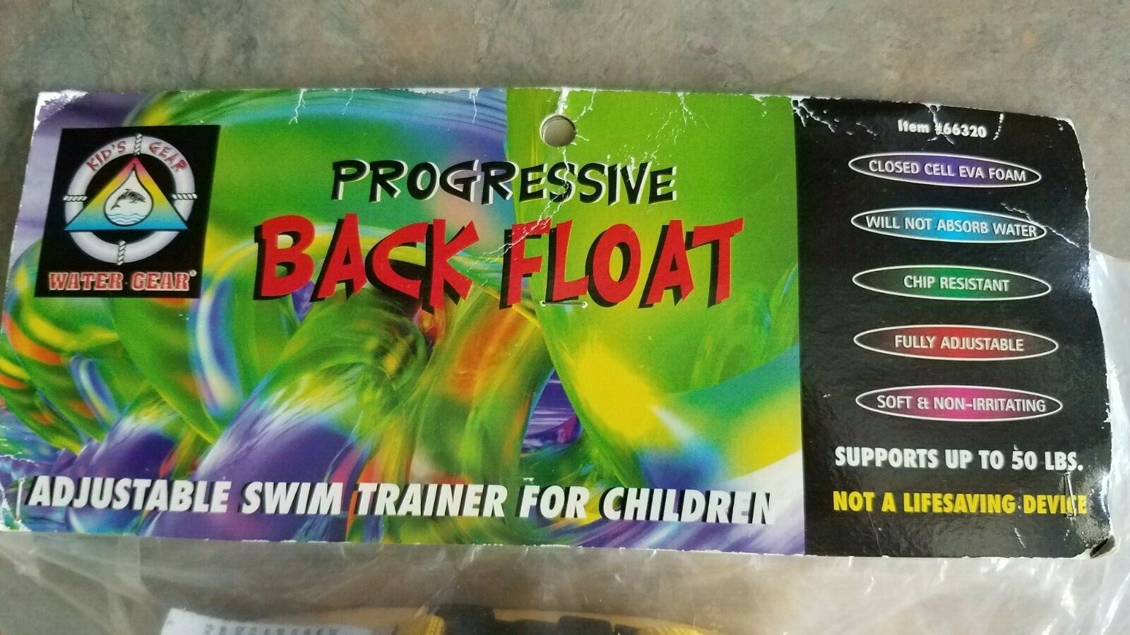 Water Gear PROGRESSIVE BACK FLOAT – yellow- NEW in PKG supports up to 50 lbs