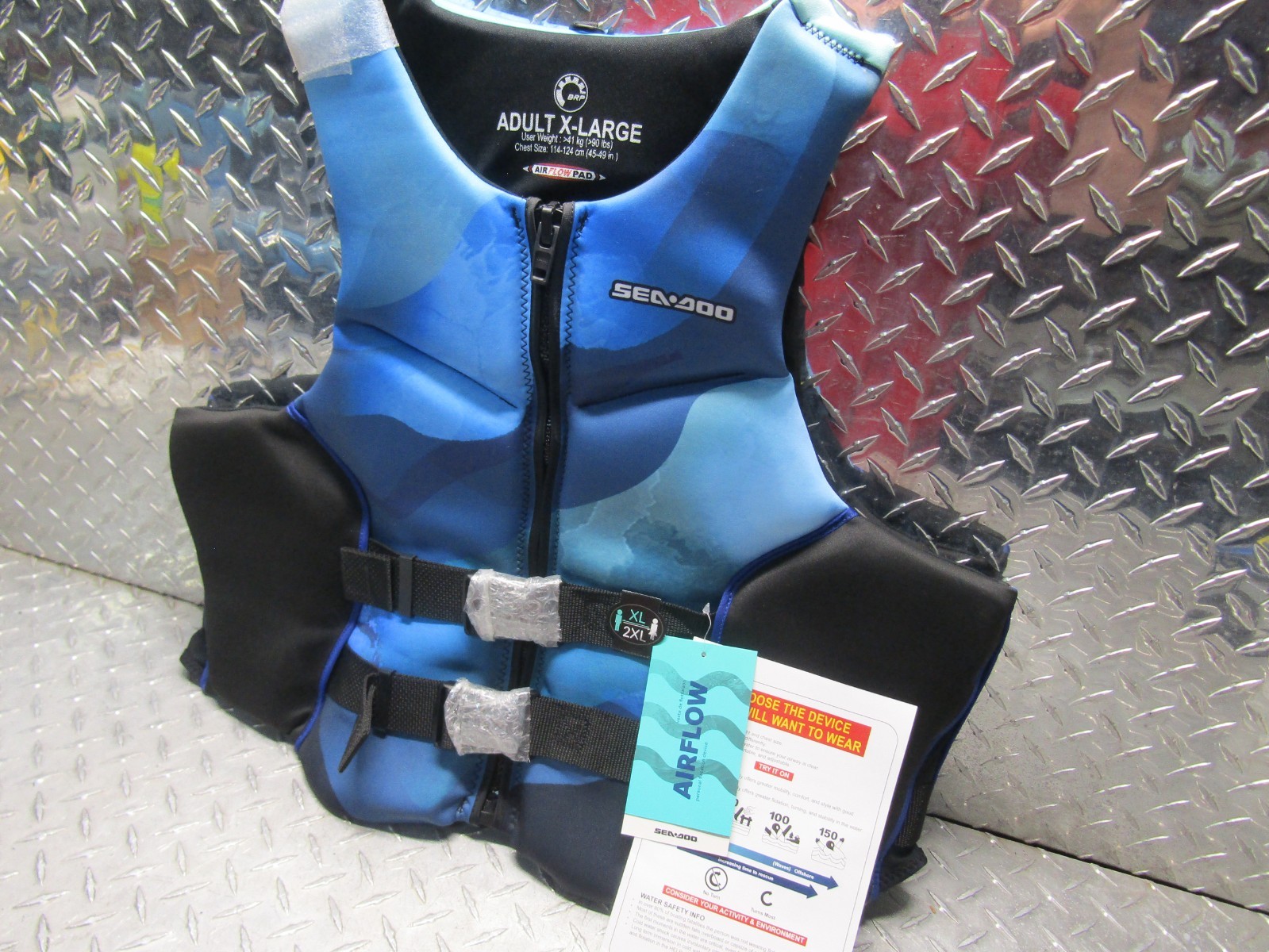 SEA-DOO AIRFLOW SUNSET PWC UNISEX MEN-XL / WOMEN-2XL LIFE JACKET PFD BLUE