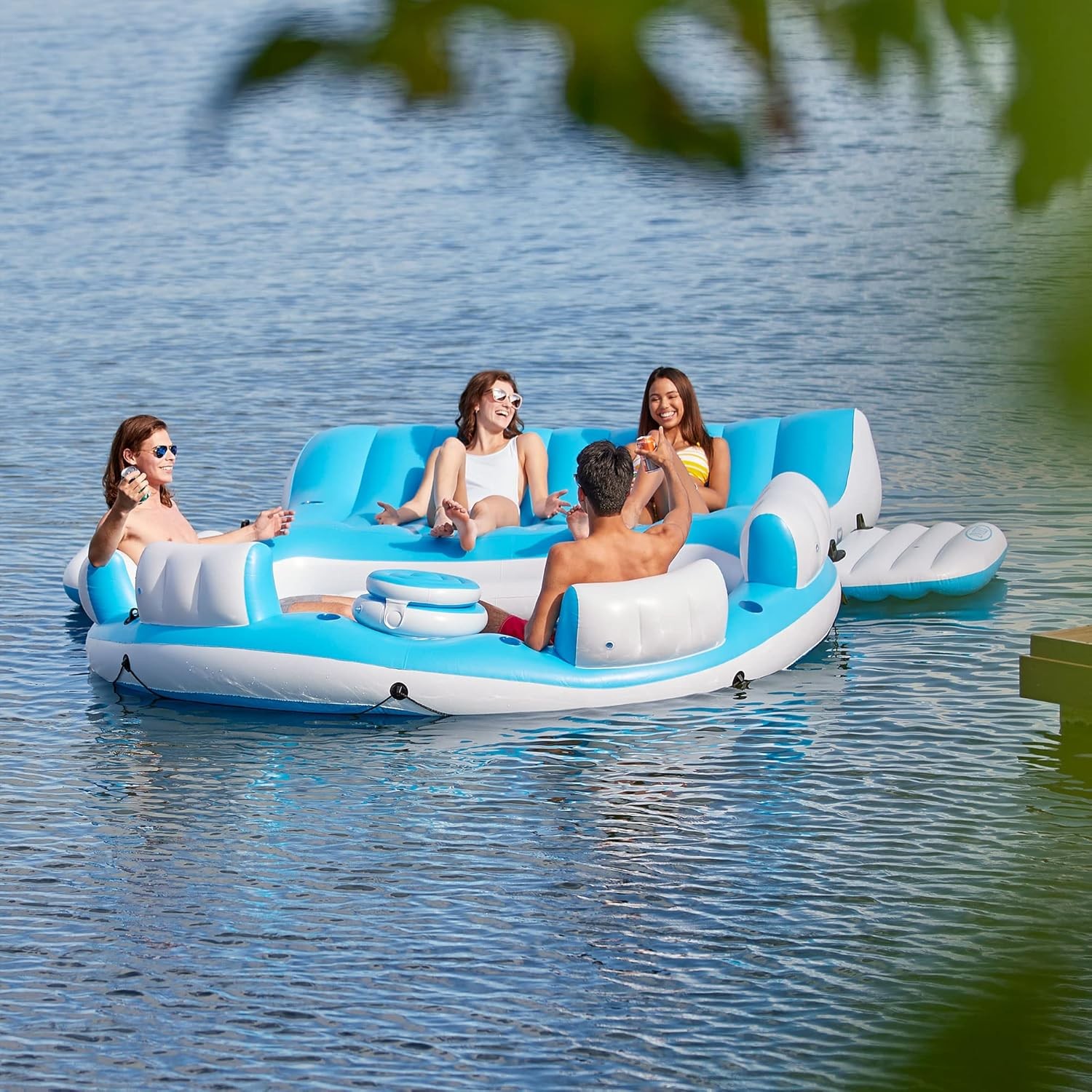 Tropical Tahiti Inflatable Floating Island 7 Person Water Lake Party Raft Float