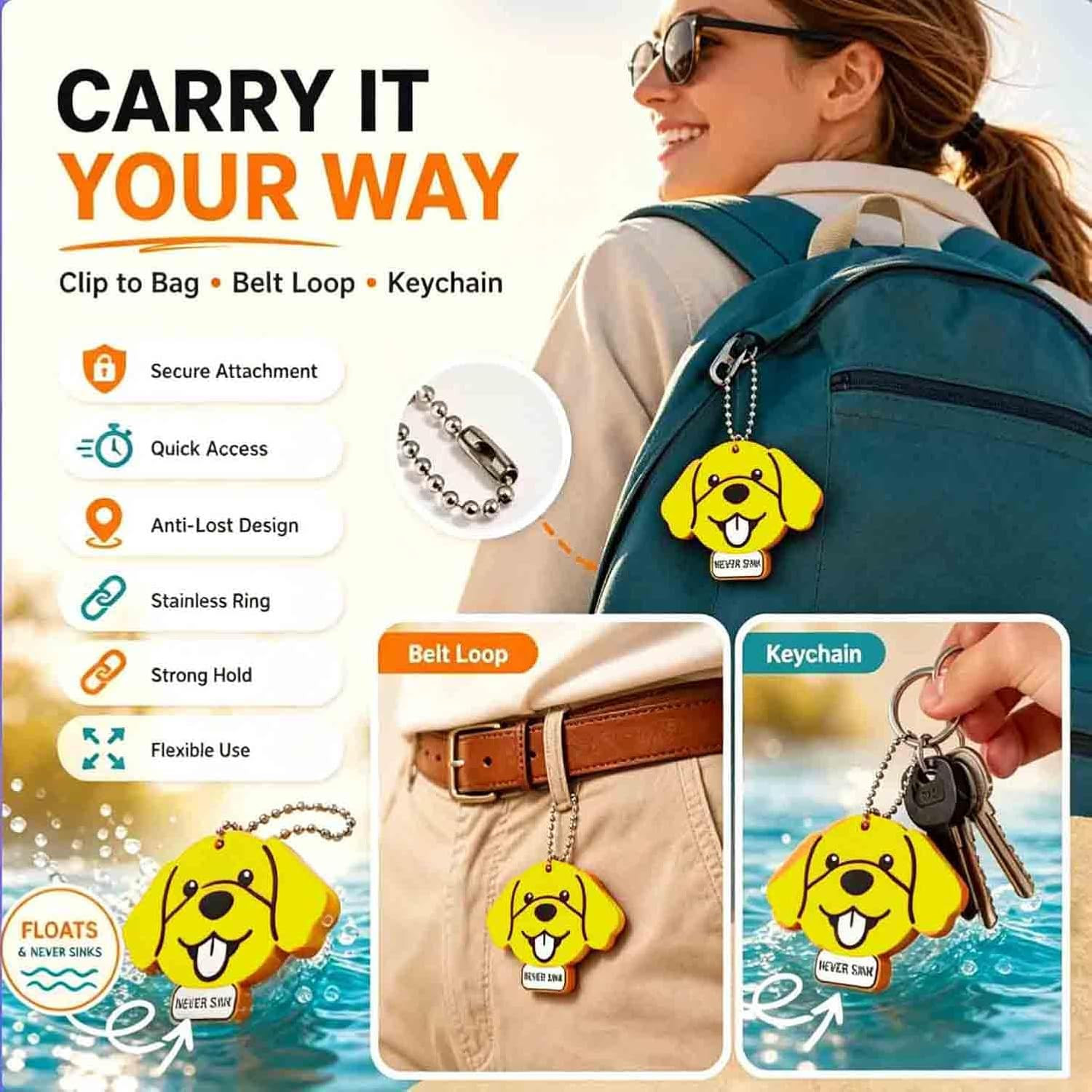 Floating Keychain for Keys, Retriever Dog Buoy with Chain, Buoyant Key