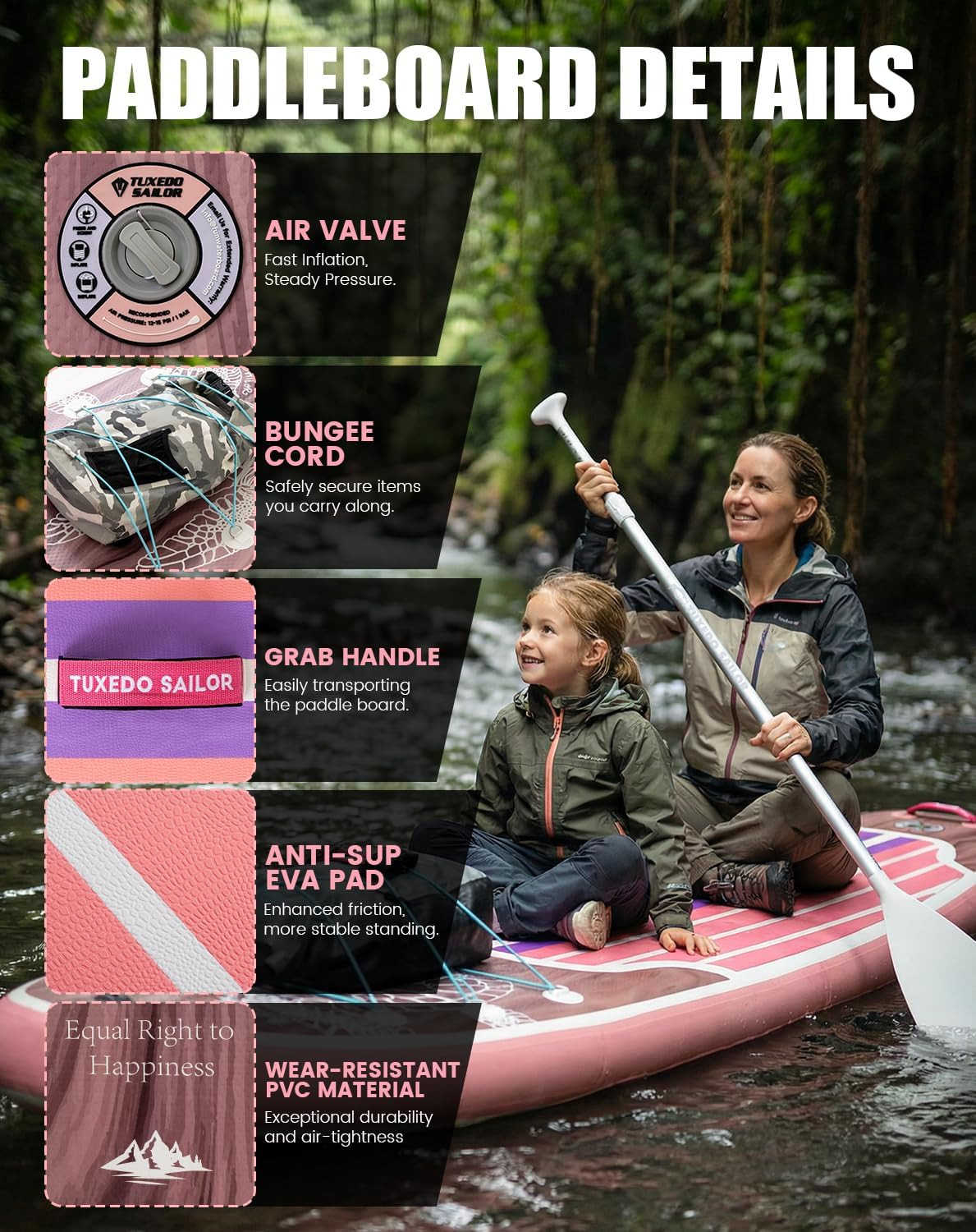 10’6″/11′ Inflatable Stand up Paddle Board with SUP Accessories, Anti-Slip EVA D