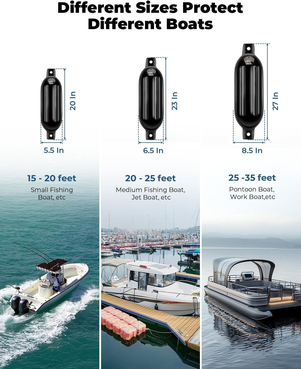 Boat Fenders Boat Bumpers for 15-35ft Boat, 4 Pack Bumpers with 4 Ropes, Boat…