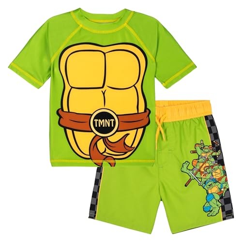 Turtles Rash Guard and Swim Trunks UPF 50+ Outfit Set Infant to Big 4T Green