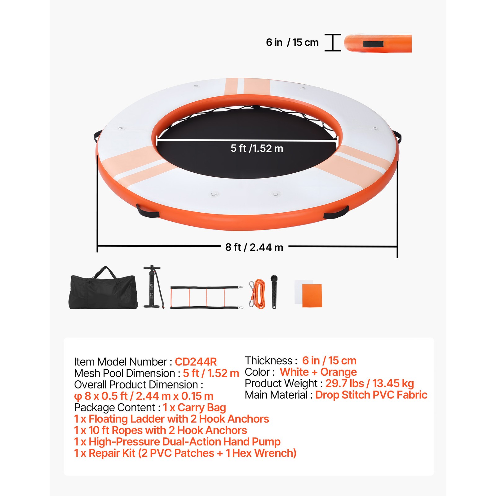 Uimoso Inflatable Floating Dock 8′ 10′ 8.5′ 15’x6.5′ w/ Bag & Ladder & Mesh Pool